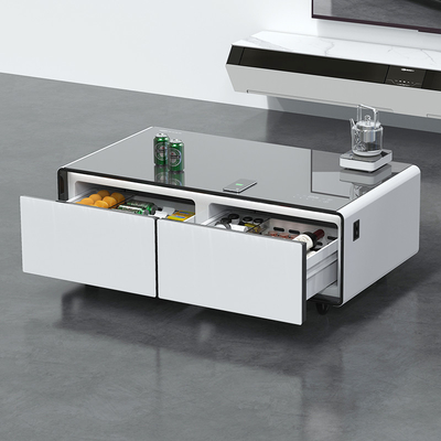 Table à café mini réfrigérateur multifonctionnel avec charge sans fil et lecteur de musique