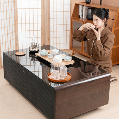 Table à café mini réfrigérateur multifonctionnel avec charge sans fil et lecteur de musique
