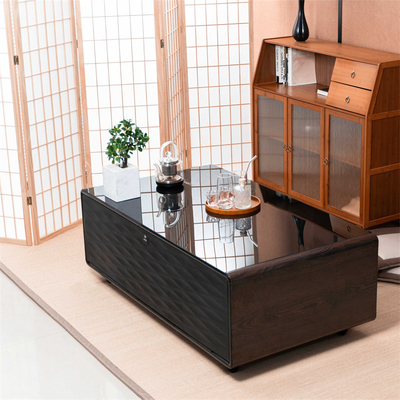 Table à café mini réfrigérateur multifonctionnel avec charge sans fil et lecteur de musique