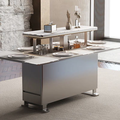 Table à manger avec console en acier inoxydable en marbre moderne pour les meubles de salle à manger