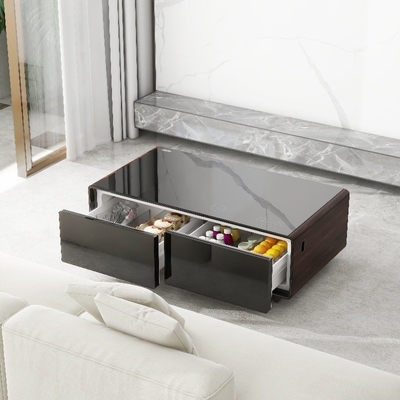 Table de côté en verre pliable avec charge sans fil et tiroir congelé 1295*705*460mm