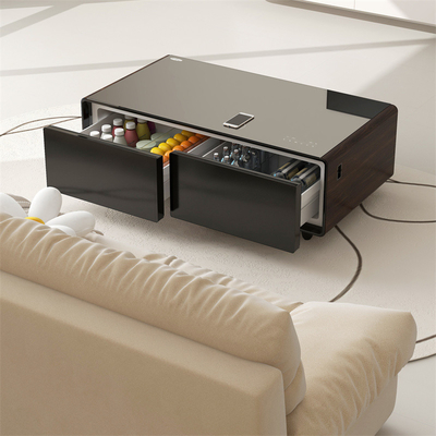 Table à café intelligente avec deux ports USB et chargeur sans fil Glacier réfrigérateur