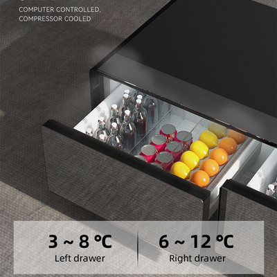 Meubles de vie en aluminium moderne Table à café avec tiroirs et réfrigérateur en verre
