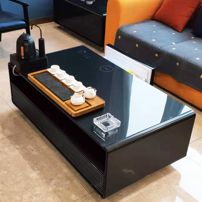 Table à café en verre trempé moderne avec tiroirs de réfrigérateur