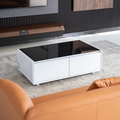 Chargeur sans fil Table de haut-parleur pour le salon Petit réfrigérateur Matériau en verre en fer