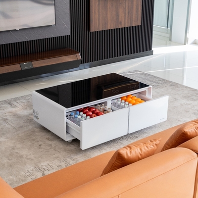 Meubles de salon Table à café intelligente moderne avec rangement congélateur et recharge sans fil