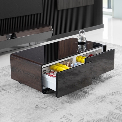 Table à café métallique moderne réglable en hauteur avec écran tactile intelligent et réfrigérateur intégré