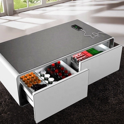 Table à café intelligente économe en énergie avec mini réfrigérateur intégré et double tiroir de rangement