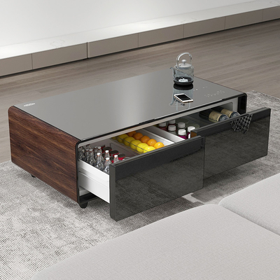 Meubles de salon 2024 Réfrigérateur de table à bouillir en bois avec recharge sans fil