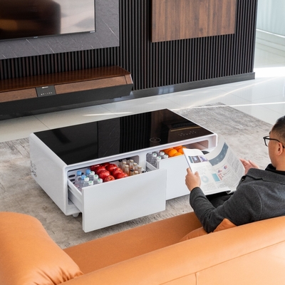 Table à café multifonction moderne de style européen avec recharge sans fil et congélateur