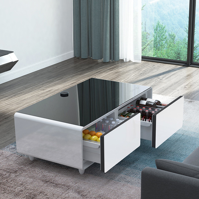 Table à café moderne étendue avec tiroir du réfrigérateur et recharge sans fil