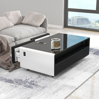 Table à café moderne étendue avec tiroir du réfrigérateur et recharge sans fil