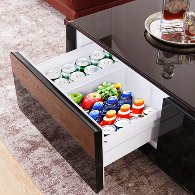 Meubles de vie moderne Voltage 110-240V Table à café avec tiroir de refroidissement et lumière LED