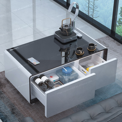 Table à café intelligente multifonctionnelle avec charge sans fil et réfrigérateur à compresseur