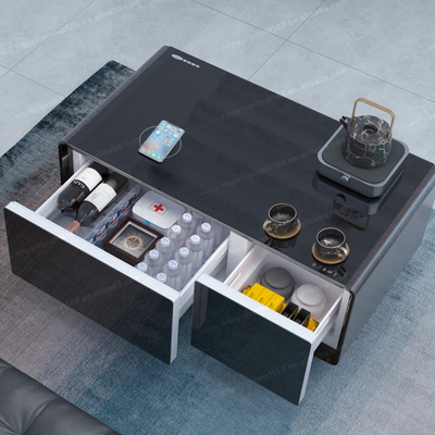 Table à café intelligente multifonctionnelle avec charge sans fil et réfrigérateur à compresseur