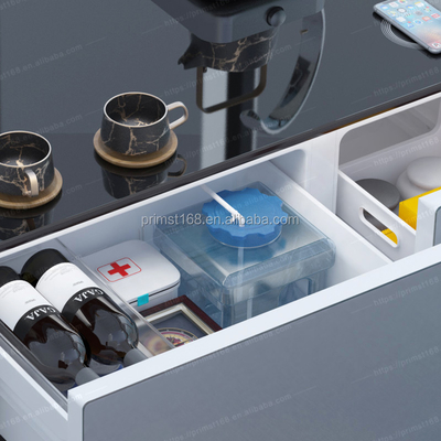 Table à café moderne avec panneau de commande LED Chargeur sans fil et réfrigérateur intégré