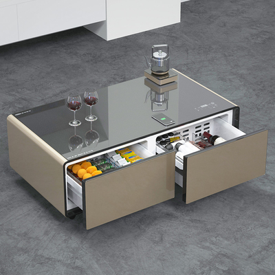 Cabinet à vin Table à café intelligente Impression à écran de soie et recharge sans fil inclus