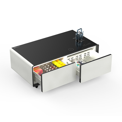 Réfrigérateur de table à café intelligent avec 2 tiroirs et fonctionnalité de recharge sans fil