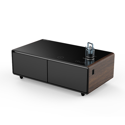 Table à café extensible avec 2 tiroirs de réfrigérateur Ports de charge USB et haut-parleur intégré