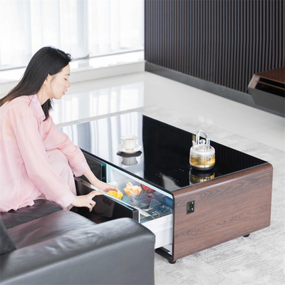 Réfrigérateur intelligent avec haut-parleurs, charge sans fil et plateau de verre trempé