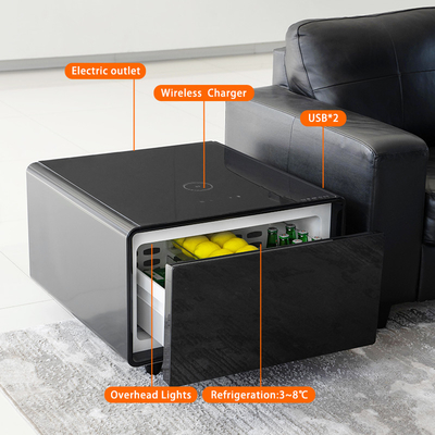 Mini tiroir de table de côté refroidisseur de boissons bières avec verre trempé et charge sans fil