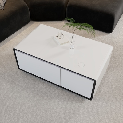 Chargement sans fil Table à café intelligente moderne avec réfrigérateur et toit en verre trempé