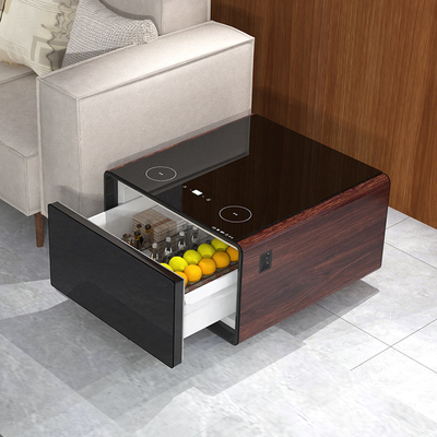Table à café moderne avec réfrigérateur Mini Bar réfrigérateur haut-parleur de recharge sans fil Table de côté
