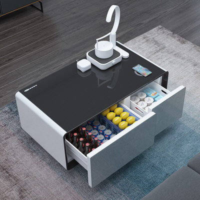 Table à café électrique blanche à motif avec technologie de refroidissement de réfrigérateur moderne