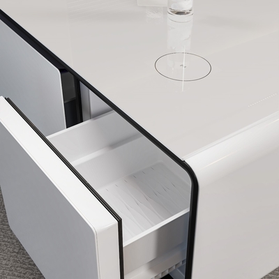 Table à café de meubles intelligents avec logo à écran de soie et 2 tiroirs de réfrigérateur