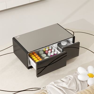 Table à café réfrigérateur intelligent avec 2 tiroirs réfrigérés 75W porte en verre trempé