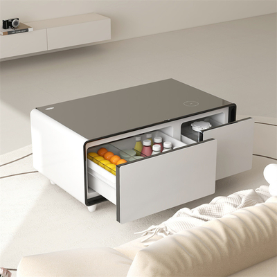 Réfrigérateur à recharge sans fil moderne avec tiroirs réfrigérés et table à café intelligente