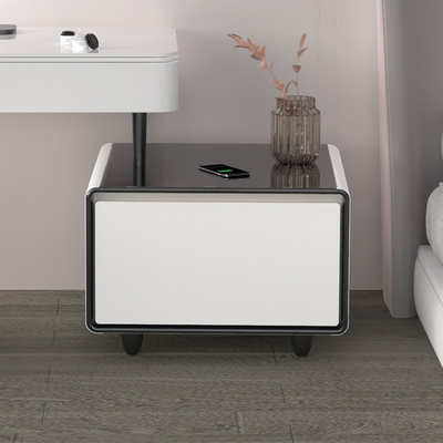 Table à café multifonctionnelle avec tiroir de refroidissement, recharge sans fil et lecteur de musique