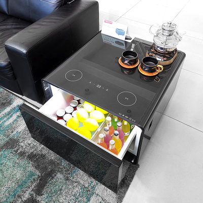 Table à café multifonctionnelle avec tiroir de refroidissement, recharge sans fil et lecteur de musique