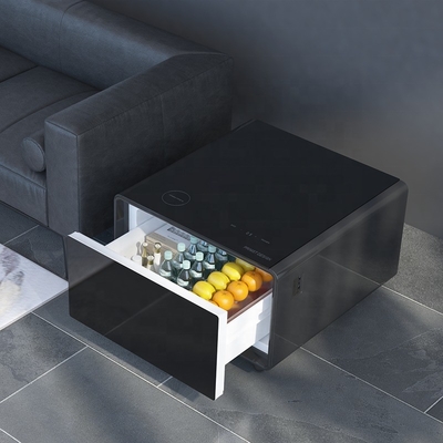 Table à café multifonctionnelle avec tiroir de refroidissement, recharge sans fil et lecteur de musique