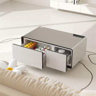 Table à café intelligente multifonctionnelle avec 2 tiroirs de réfrigérateur et chargeur USB sans pliage