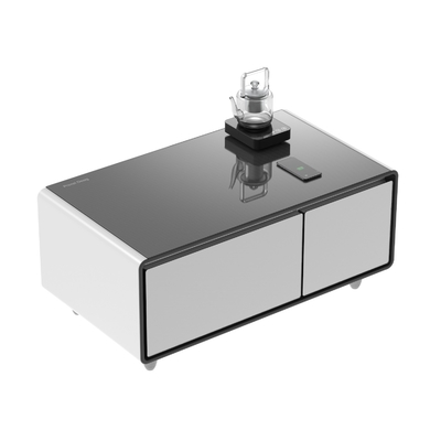 Table de verre trempé Table de café intelligente avec haut-parleur et rangement intégré au réfrigérateur