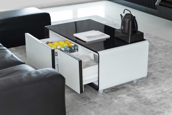 Table à café en acier au verre trempé en plastique TB90 Chargement sans fil et ports USB