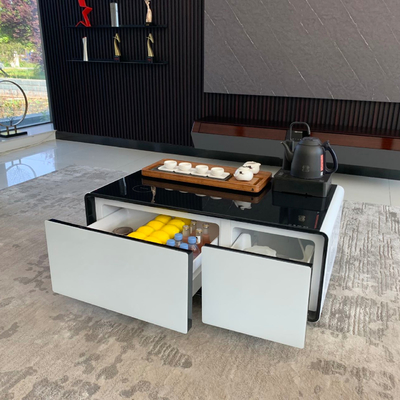 Meubles de salon modernes Chargeur sans fil Table à café avec deux tiroirs de réfrigérateur