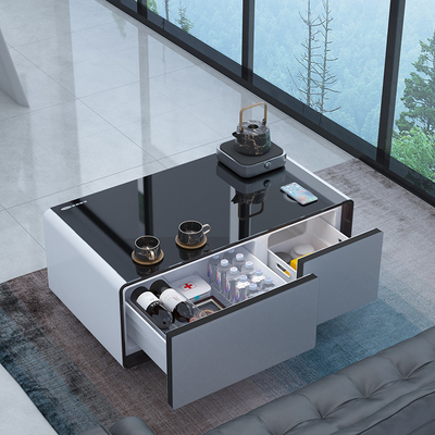 Table à café intelligente avec réfrigérateur à refroidissement direct et recharge sans fil