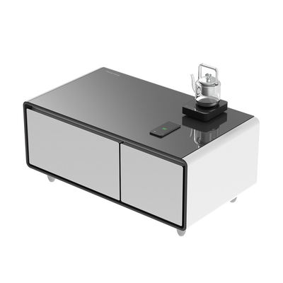 Table à café intelligente avec réfrigérateur à refroidissement direct et recharge sans fil