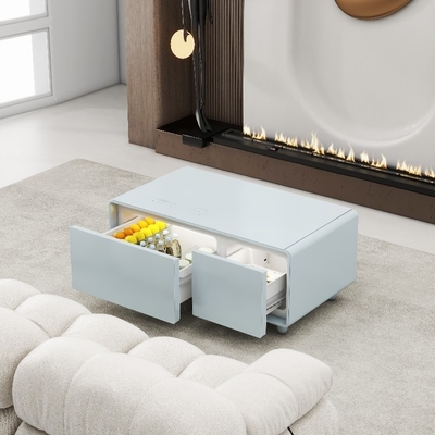 Réfrigérateurs tactiles intelligents colorés de 75W Joueur de musique de table Chargement sans fil Meubles de salon Table à café intelligente
