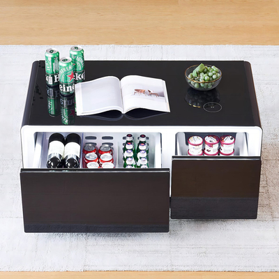 Chargement sans fil Table à café moderne avec mini réfrigérateur Meubles de salon en acier inoxydable