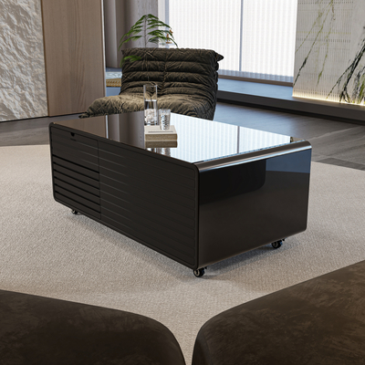 Chargement sans fil Table à café moderne avec mini réfrigérateur Meubles de salon en acier inoxydable